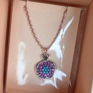 Rose Gold Pavé Pomegranate Pendant Necklace with Turquoise Accents